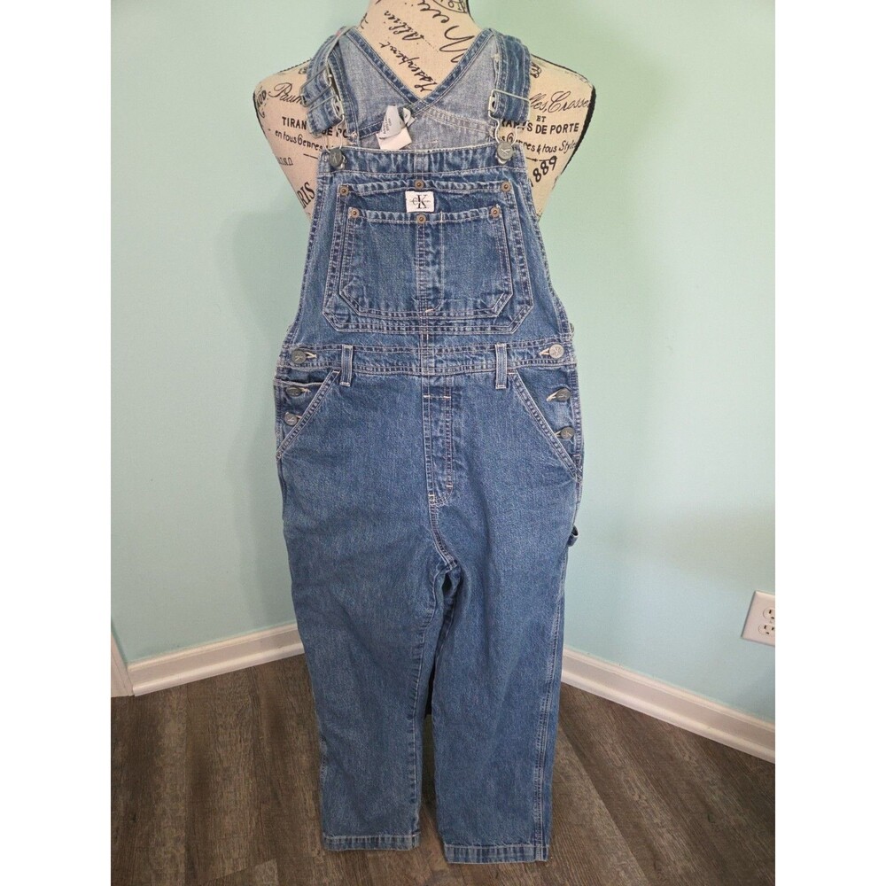 VINTAGE 90S Y2K CK CALVIN KLEIN DENIM JEANS OVERALLS GRUNGE SURF SKATE BIBS larg